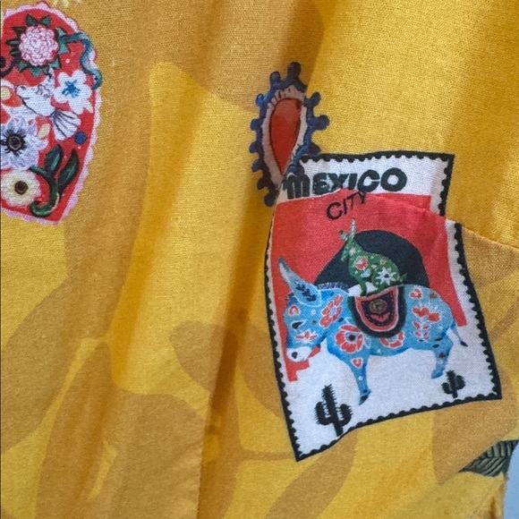 Emily Lovelock Yellow Mexico City Frida  Print Tie Shoulder Midi Dress XS - Picture 9 of 10